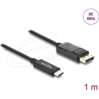 Delock USB-C / Thunderbolt -> DisplayPort 1.2 M/M video kábel 1m fekete fonott borítással