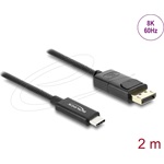 Delock USB-C / Thunderbolt -> DisplayPort 1.2 M/M video kábel 2m fekete fonott borítással