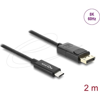 Delock USB-C / Thunderbolt -> DisplayPort 1.2 M/M video kábel 2m fekete fonott borítással