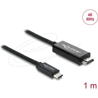 Delock Coaxial USB-C / Thunderbolt -> HDMI 2.0 M/M video kábel 1m fekete DP Alt Mode, fonott borítással