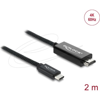 Delock Coaxial USB-C / Thunderbolt -> HDMI 2.0 M/M video kábel 2m fekete DP Alt Mode, fonott borítással