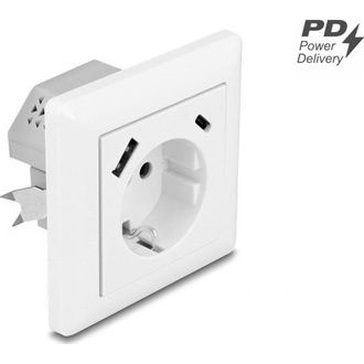 Delock Konnektor két USB töltő csatlakozóval, 1 db. A-típusú USB és 1 db. USB Type-C  PD 3.0-val, 18 W