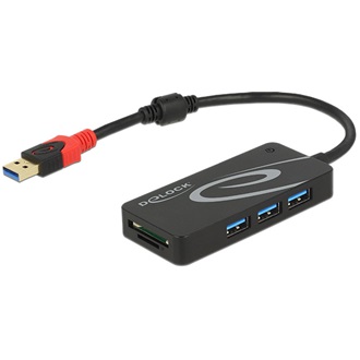 Delock Külső, USB 3.1-es, 1. generációs elosztó, USB A-típusú > 3 x USB A-típusú + két nyílással ren
