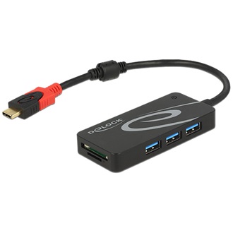 Delock Külso, USB 3.1-es, 1. generációs elosztó, USB Type-C™ > 3 x USB A-típusú + két nyílással rend