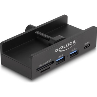 Delock Külső USB 5 Gbps Hub 2 x A-típusú USB, 1 x USB Type-C  és SD + Micro SD csatlakozó felületekkel és záró csavarral