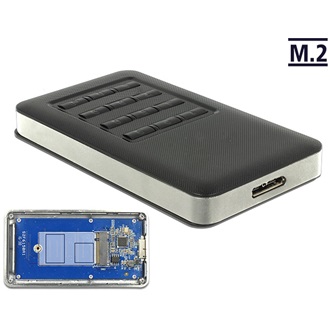Delock Külso ház M.2 B kulcsmodul 42 mm SSD-hez > USB 3.0 Micro B-típusú anya titkosítás funkcióval