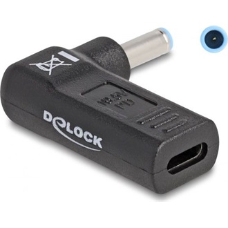 Delock USB-C -> DC 4,5 x 3,0mm F/M töltő adapter fekete 90°, HP 