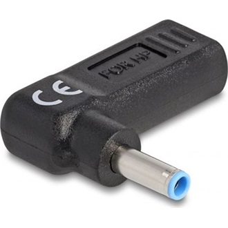 Delock USB-C -> DC 4,5 x 3,0mm F/M töltő adapter fekete 90°, HP 