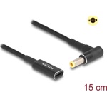 Delock USB-C -> DC 5,5 x 2,5mm F/M töltőkábel 0.15m fekete egyenes/90°