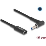 Delock USB-C -> DC 4,5 x 3,0mm F/M töltőkábel 0.15m fekete egyenes/90°, HP