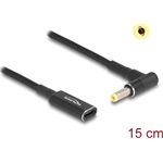 Delock USB-C -> DC 4,8 x 1,7mm F/M töltőkábel 0.15m fekete egyenes/90°, HP