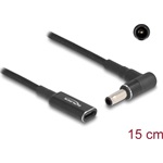 Delock USB-C -> DC 5,5 x 3,0mm F/M töltőkábel 0.15m fekete egyenes/90°, Samsung 