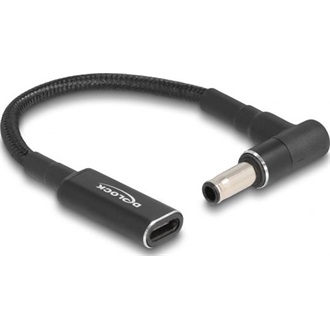 Delock USB-C -> DC 5,5 x 3,0mm F/M töltőkábel 0.15m fekete egyenes/90°, Samsung 
