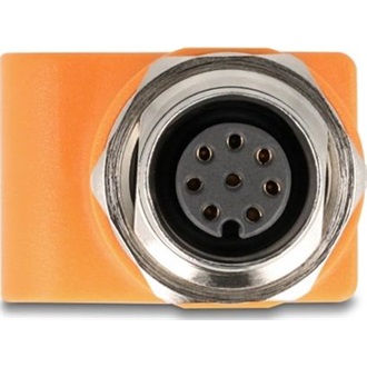 Delock M12 A-kódolt adapter 8 tűs anya - RJ45 anya Cat.5e beszerelő mélyedéssel, egyenes, narancssárga színű