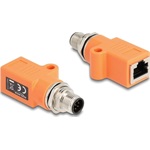Delock M12 A-kódolt adapter 8 tűs apa - RJ45 anya Cat.5e beszerelő mélyedéssel egyenes, narancssárga színű
