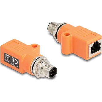 Delock M12 A-kódolt adapter 8 tűs apa - RJ45 anya Cat.5e beszerelő mélyedéssel egyenes, narancssárga színű