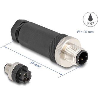 Delock M12 Csatlakozó A-kódolású, 3 tűs apa csavarozható kapcsolat