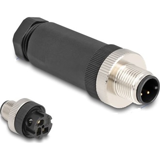 Delock M12 Csatlakozó A-kódolású, 3 tűs apa csavarozható kapcsolat