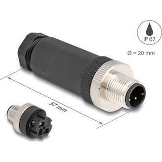 Delock M12 Csatlakozó A-kódolású, 3 tűs apa csavarozható kapcsolat