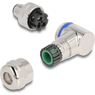 Delock M12 Csatlakozó A-kódolású, 3 tűs apa csavarozható kapcsolat 90 -os szögben fém