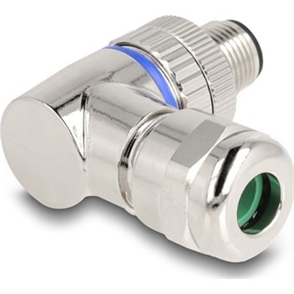 Delock M12 Csatlakozó A-kódolású, 3 tűs apa csavarozható kapcsolat 90 -os szögben fém