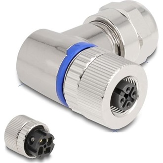 Delock M12 Csatlakozó A-kódolású, 4 tűs anya csavarozható kapcsolat 90 -os szögben fém