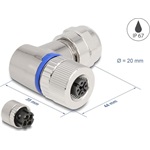 Delock M12 Csatlakozó A-kódolású, 4 tűs anya csavarozható kapcsolat 90 -os szögben fém