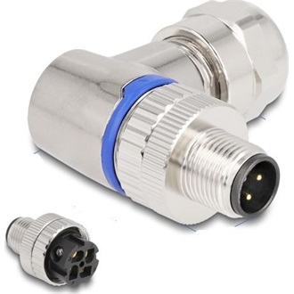 Delock M12 Csatlakozó A-kódolású, 4 tűs apa csavarozható kapcsolat 90 -os szögben fém