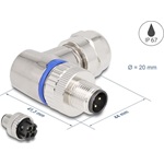 Delock M12 Csatlakozó A-kódolású, 4 tűs apa csavarozható kapcsolat 90 -os szögben fém