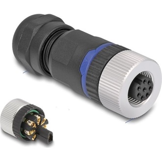 Delock M12 Csatlakozó A-kódolású, 8 tűs anya csavarozható kapcsolat