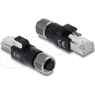 Delock M12 D-kódolt adapter 4 tűs anya - RJ45 apa fekete