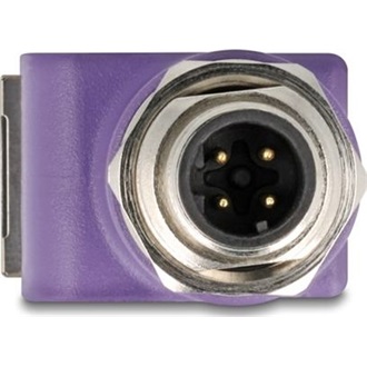 Delock M12 D-kódolt adapter 4 tűs apa - RJ45 anya Cat.5e beszerelő mélyedéssel, 90 -ban hajlított, ibolya színű