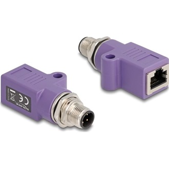 Delock M12 D-kódolt adapter 4 tűs apa - RJ45 anya Cat.5e beszerelő mélyedéssel, egyenes, lila színű