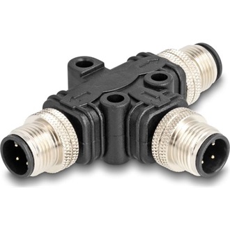 Delock M12 T-megosztó A-kódolt 4 tűs 1 x apa - 2 db. apa párhuzamos kapcsolással