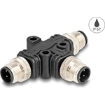 Delock M12 T-megosztó A-kódolt 4 tűs 1 x apa - 2 db. apa párhuzamos kapcsolással