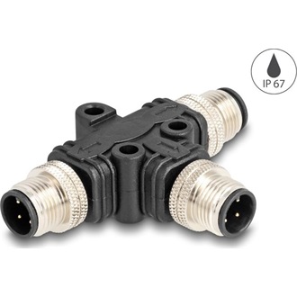 Delock M12 T-megosztó A-kódolt 4 tűs 1 x apa - 2 db. apa párhuzamos kapcsolással