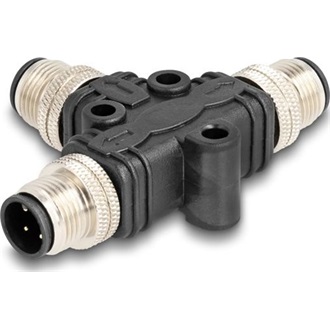 Delock M12 T-megosztó A-kódolt 4 tűs 1 x apa - 2 db. apa párhuzamos kapcsolással