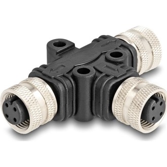 Delock M12 T-megosztó A-kódolt 4 tűs 1 x hüvely - 2 db. hüvely párhuzamos kapcsolással
