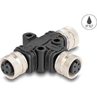 Delock M12 T-megosztó A-kódolt 4 tűs 1 x hüvely - 2 db. hüvely párhuzamos kapcsolással