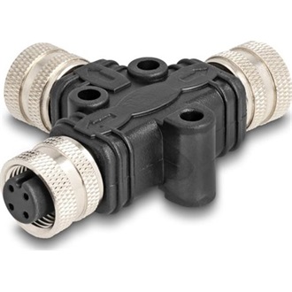 Delock M12 T-megosztó A-kódolt 4 tűs 1 x hüvely - 2 db. hüvely párhuzamos kapcsolással