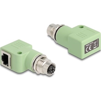 Delock M12 X-kódolt adapter 8 tűs anya - RJ45 anya Cat.5e beszerelő mélyedéssel, 90 -ban hajlított, zöld színű