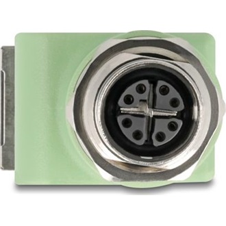 Delock M12 X-kódolt adapter 8 tűs anya - RJ45 anya Cat.5e beszerelő mélyedéssel, 90 -ban hajlított, zöld színű