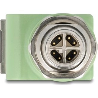 Delock M12 X-kódolt adapter 8 tűs apa - RJ45 anya Cat.5e beszerelő mélyedéssel, 90 -ban hajlított, zöld színű