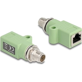 Delock M12 X-kódolt adapter 8 tűs apa - RJ45 anya Cat.5e beszerelő mélyedéssel egyenes, zöld színű