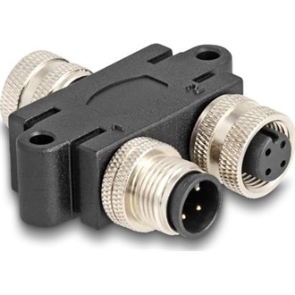 Delock M12 Y-megosztó A-kódolt 4 tűs 1 x hüvely - 1 db. apa és 1 db. hüvely párhuzamos kapcsolással