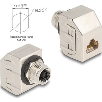 Delock M12 adapter X-kódú 8 tűs anya - RJ45 anya Cat.6A STP fém