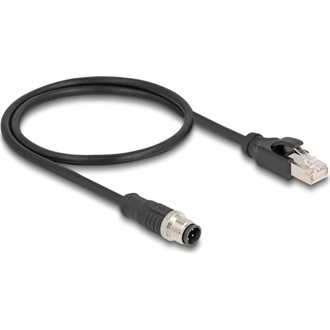 Delock M12 4pin D-code -> RJ45 CAT5e S/FTP M/M adatkábel 0.5m fekete