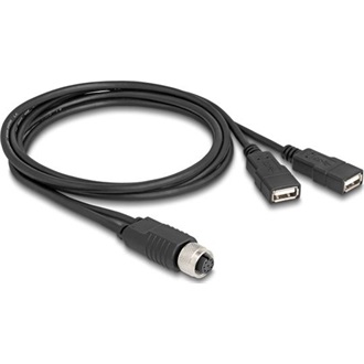 Delock M12 kábel A-kódú, 8 tűs anya- 2 x USB 2.0 A-típusú anya 1 m fekete