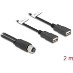 Delock M12 kábel A-kódú, 8 tűs anya- 2 x USB 2.0 A-típusú anya 2 m fekete