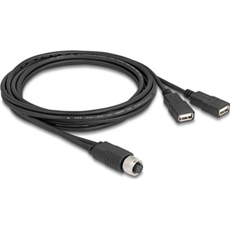 Delock M12 kábel A-kódú, 8 tűs anya- 2 x USB 2.0 A-típusú anya 2 m fekete
